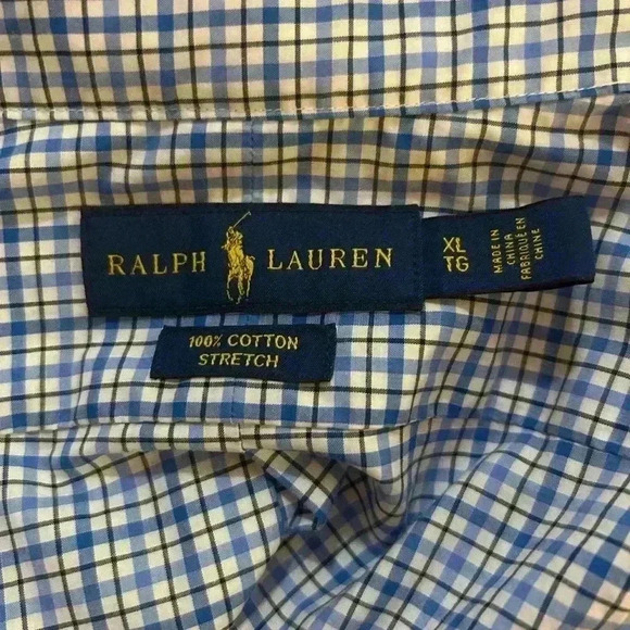 Ralph Lauren Men’s StretchButton Up Blue Gingham Dress Shirt. XL. Preowned. - Picture 4 of 5